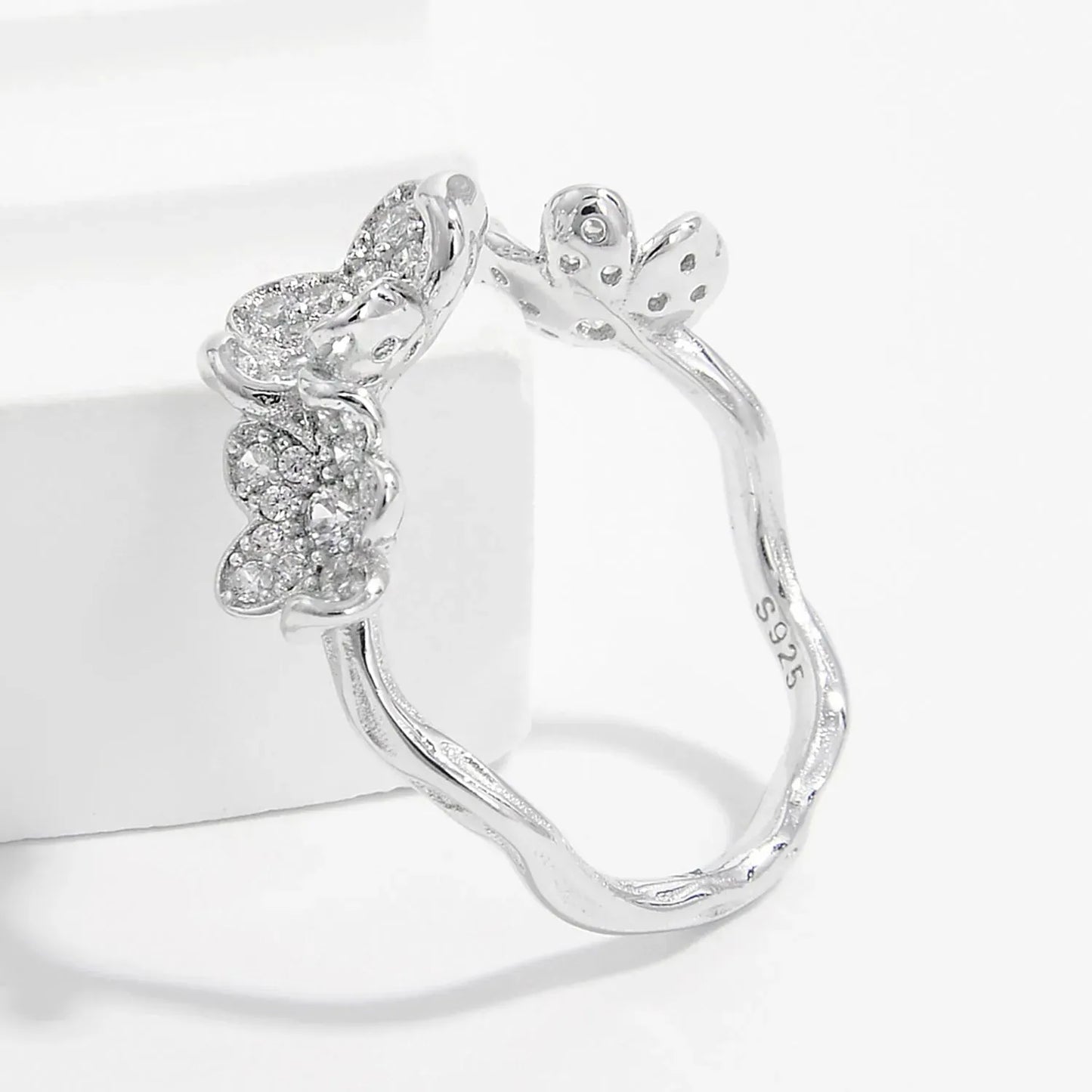 925 Sterling Silver Inlaid Zircon Open Ring Rings - Tophatter Daily Deals