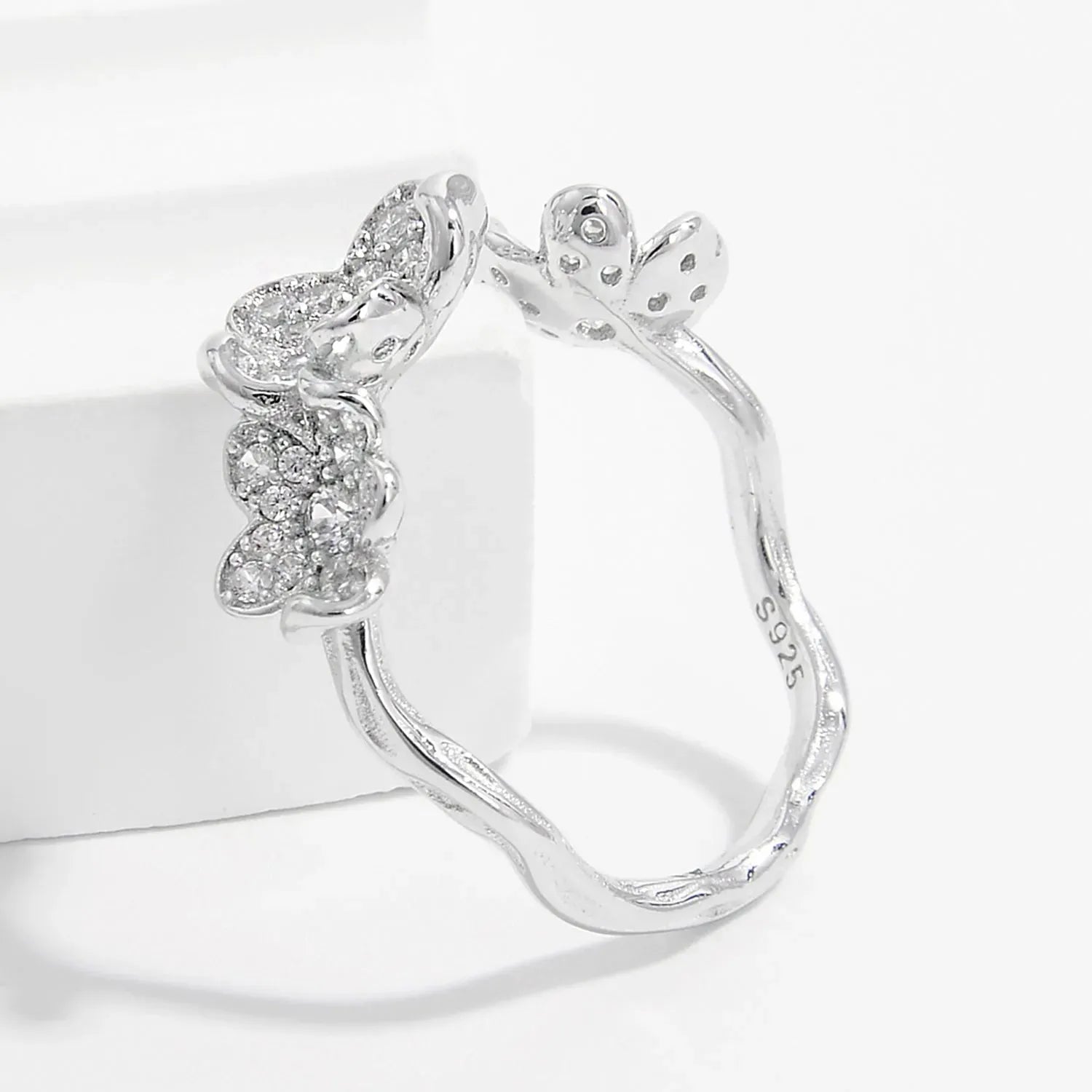 925 Sterling Silver Inlaid Zircon Open Ring Rings - Tophatter Daily Deals