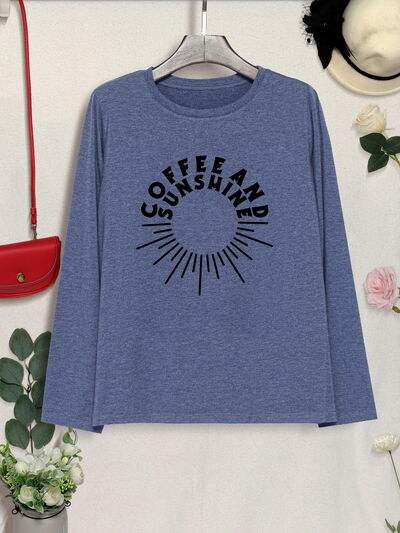 COFFEE AND SUNSHINE Round Neck Long Sleeve T-Shirt Women's T-Shirts - Tophatter Daily Deals