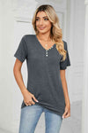 Decorative Button V-Neck T-Shirt Women's T-Shirts - Tophatter Daily Deals