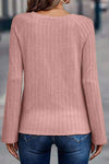 Ribbed Round Neck Knit Long Sleeve Top Blouses - Tophatter Daily Deals