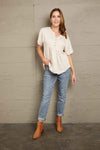 Double Take Buttoned Notched Neck Short Sleeve Top Blouses - Tophatter Daily Deals