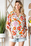 Floral Notched Neck Balloon Sleeve Blouse Floral Blouses - Tophatter Daily Deals