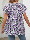 Leopard Round Neck Flutter Sleeve Babydoll Blouse Blouses - Tophatter Daily Deals