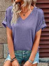 V-Neck Short Sleeve T-Shirt Lilac Women's T-Shirts - Tophatter Daily Deals