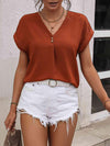 Buttoned V-Neck Short Sleeve Blouse Blouses - Tophatter Daily Deals