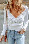 Crisscross Long Sleeve Ribbed Top White Blouses - Tophatter Daily Deals