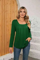 Square Neck Long Sleeve T-Shirt Green Women's T-Shirts - Tophatter Daily Deals