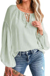 Tie Neck Dropped Shoulder Blouse Gum Leaf Blouses - Tophatter Daily Deals