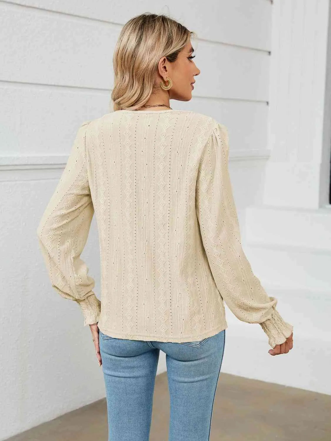 V-Neck Puff Sleeve Blouse Blouses - Tophatter Daily Deals