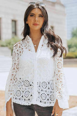 Button-Up Lace Collared Shirt White Blouses - Tophatter Daily Deals