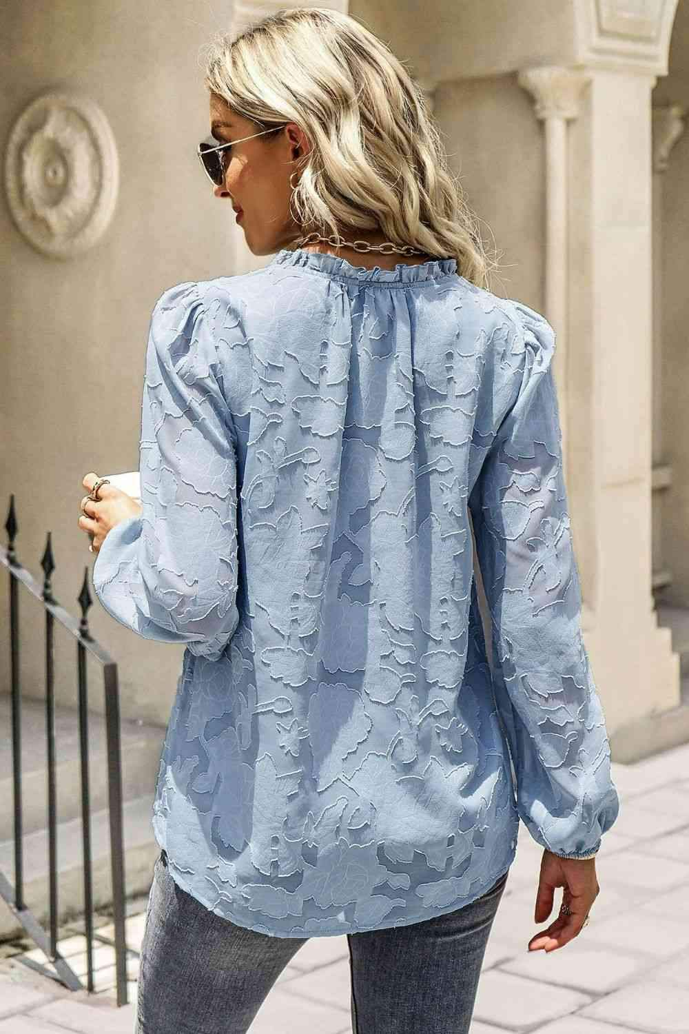 Applique Frill Trim Tie Neck Blouse Blouses - Tophatter Daily Deals