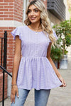 Tied Ruffled Round Neck Peplum T-Shirt Lavender Women's T-Shirts - Tophatter Daily Deals