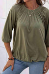 Gathered Detail Round Neck T-Shirt Women's T-Shirts - Tophatter Daily Deals