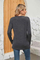 Notched Neck Long Sleeve T-Shirt Women's T-Shirts - Tophatter Daily Deals