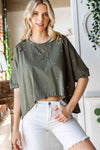 Distressed Asymmetric Hem Cropped Tee Shirt Black Forest Women's T-Shirts - Tophatter Daily Deals