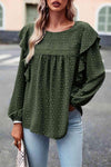 Ruffle Trim Balloon Sleeve Blouse Army Green Blouses - Tophatter Daily Deals