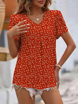 Ruche V-Neck Petal Sleeve Top Blouses - Tophatter Daily Deals