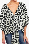 Printed Deep V Tie Hem Blouse Leopard Blouses - Tophatter Daily Deals