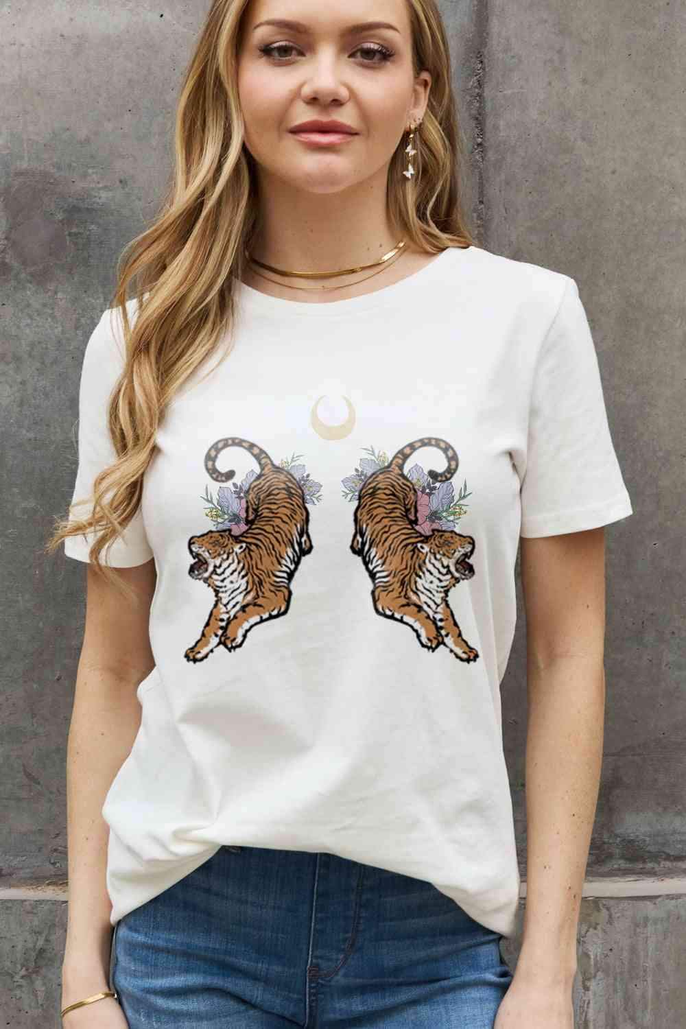 Simply Love Full Size Tiger Graphic Cotton Tee Women's T-Shirts - Tophatter Daily Deals