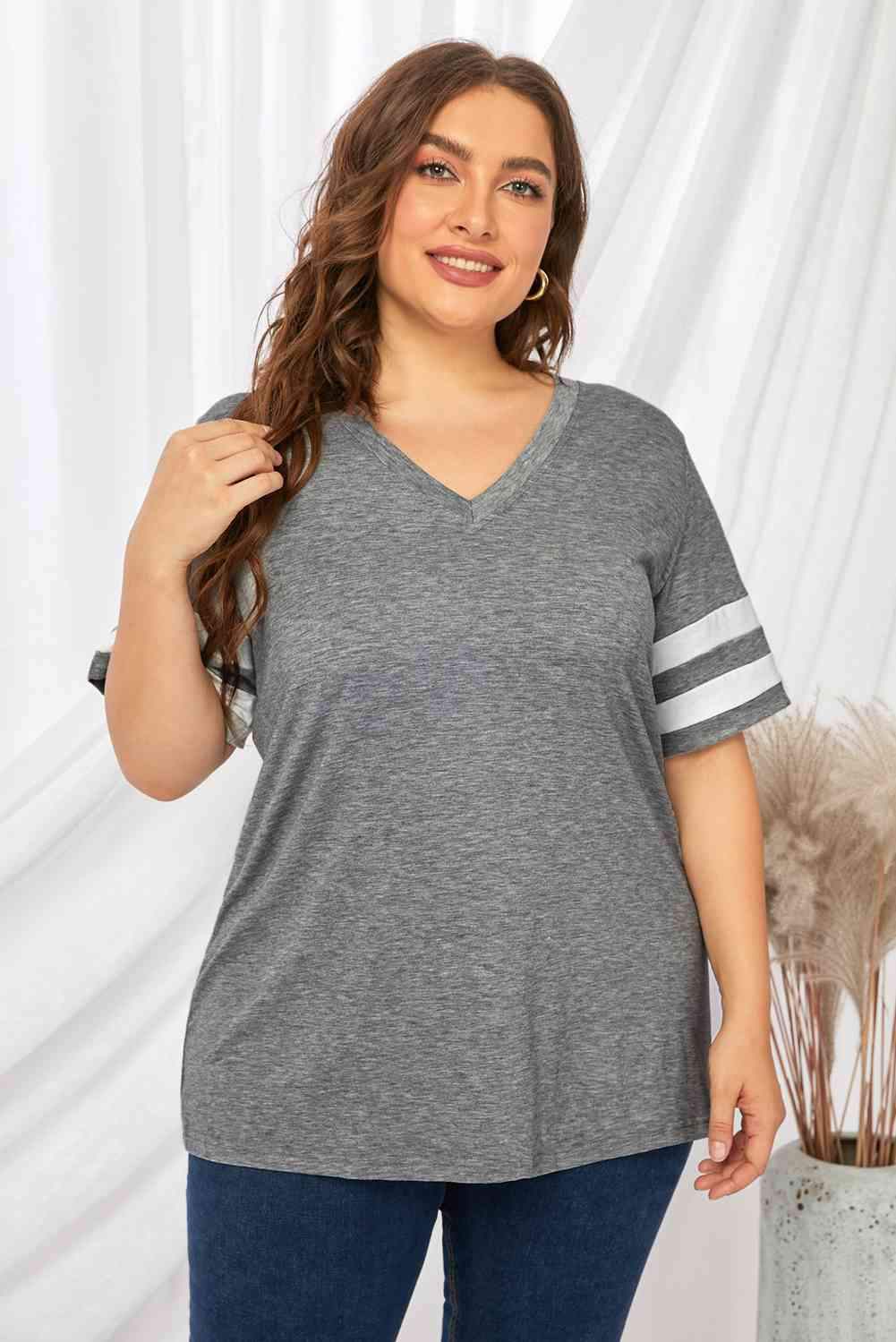 Plus Size Striped V-Neck Tee Shirt Women's T-Shirts - Tophatter Daily Deals