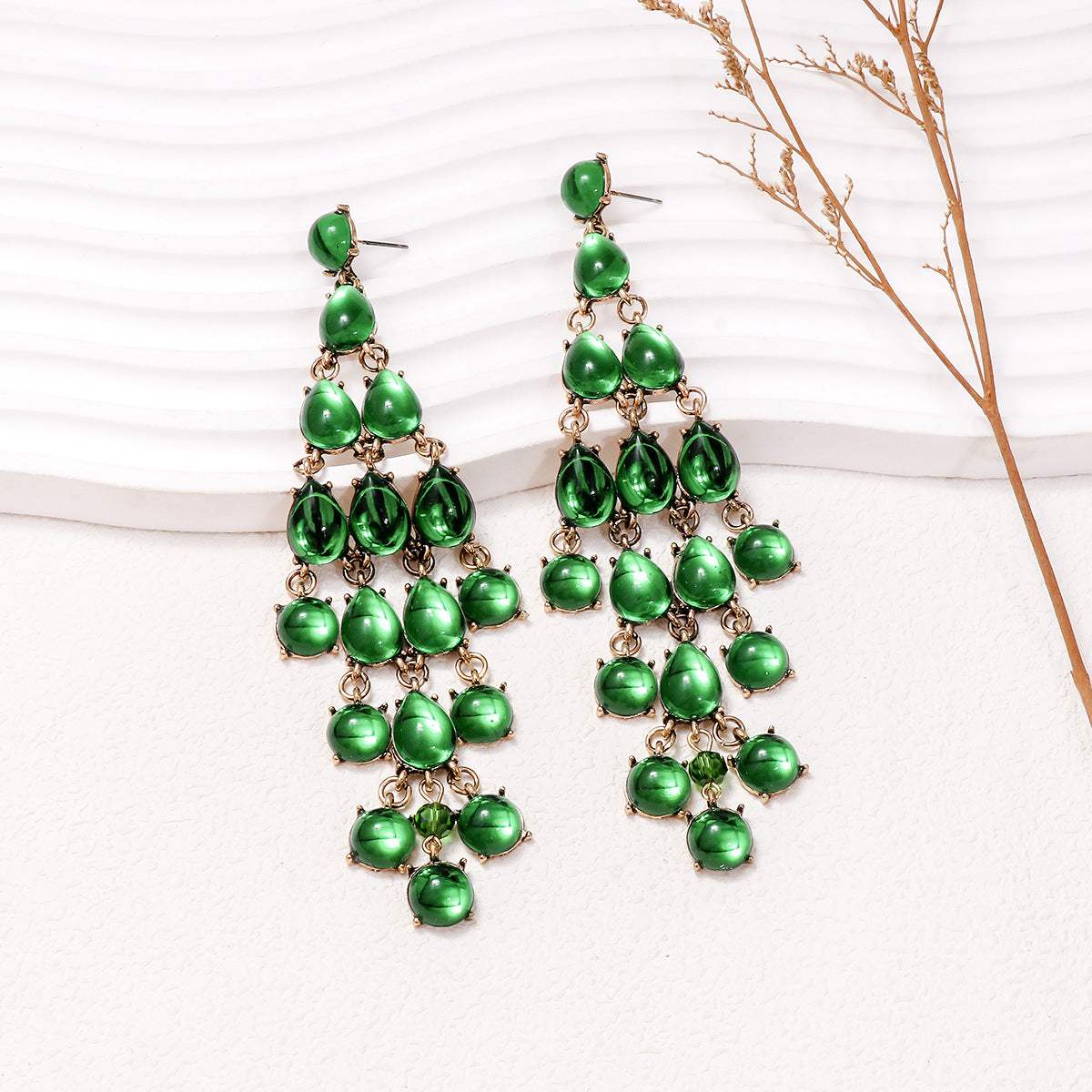 Alloy & Rhinestone Teardrop Earrings Green One Size Earrings - Tophatter Daily Deals