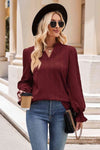 Notched Neck Flounce Sleeve Blouse Wine Blouses - Tophatter Daily Deals