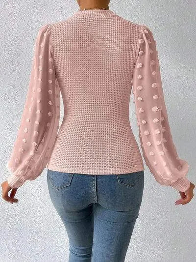 Swiss Dot Waffle-Knit Lantern Sleeve T-Shirt Women's T-Shirts - Tophatter Daily Deals