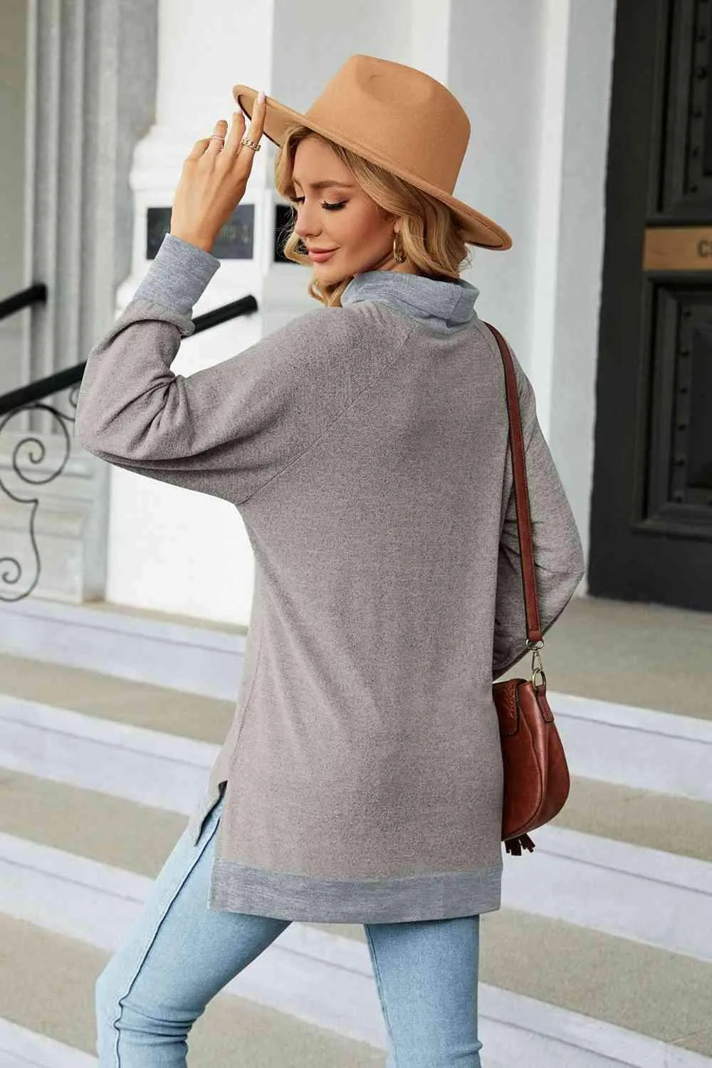 Turtle Neck Long Sleeve Slit Blouse Blouses - Tophatter Daily Deals