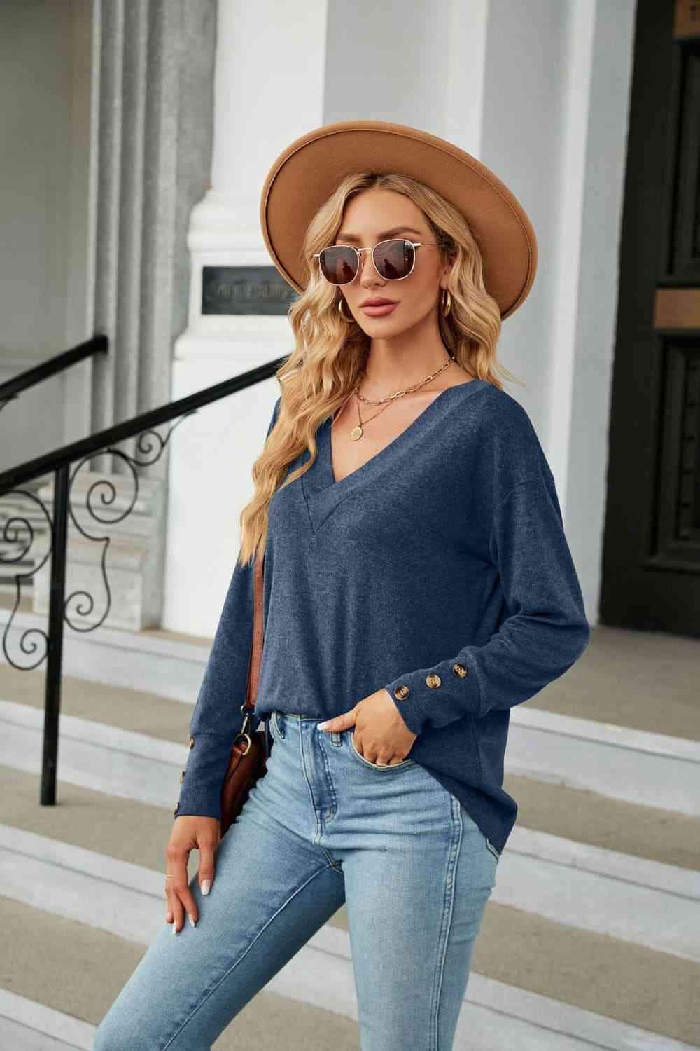 V-Neck Long Sleeve T-Shirt Women's T-Shirts - Tophatter Daily Deals