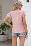 Ruffled V-Neck Button Up Cap Sleeve T-Shirt Women's T-Shirts - Tophatter Daily Deals