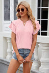 Eyelet Notched Short Sleeve T-Shirt Women's T-Shirts - Tophatter Daily Deals