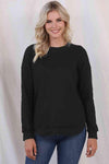 Waffle-Knit Crewneck Drop Shoulder Top Black 2XL Women's T-Shirts - Tophatter Daily Deals