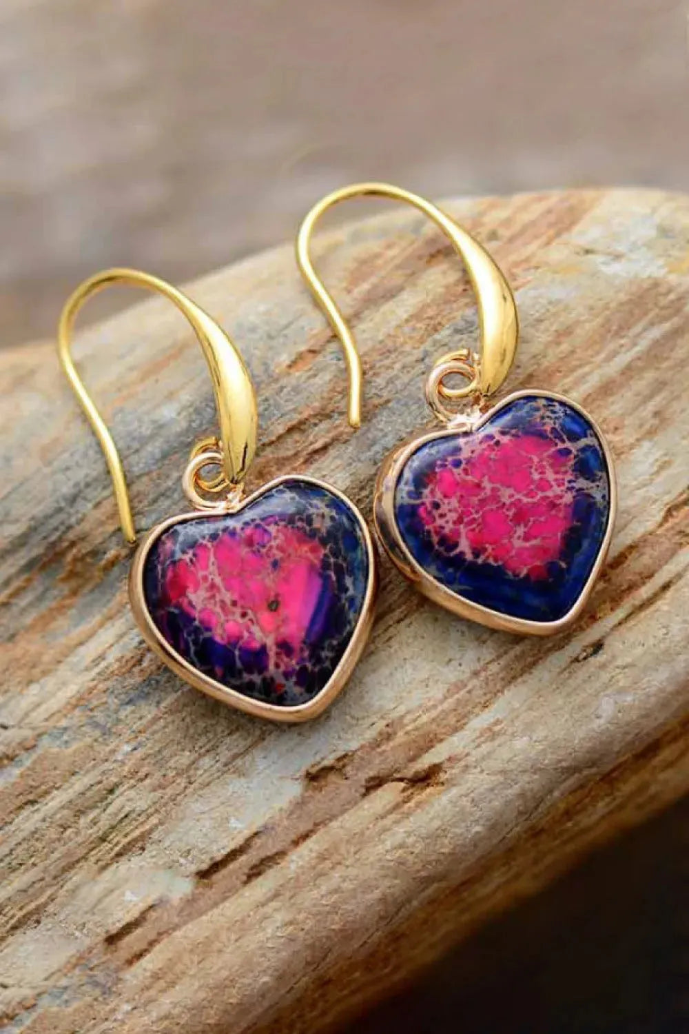 Imperial Jasper Heart Earrings Earrings - Tophatter Daily Deals