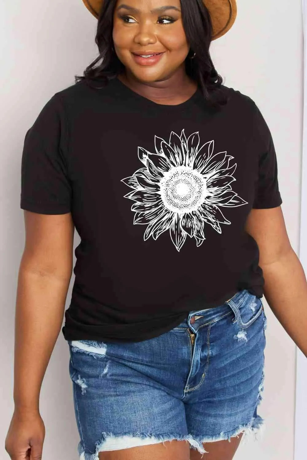 Simply Love Full Size Sunflower Graphic Cotton Tee Women's T-Shirts - Tophatter Daily Deals
