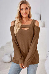 Cutout Square Neck Cold Shoulder T-Shirt Women's T-Shirts - Tophatter Daily Deals