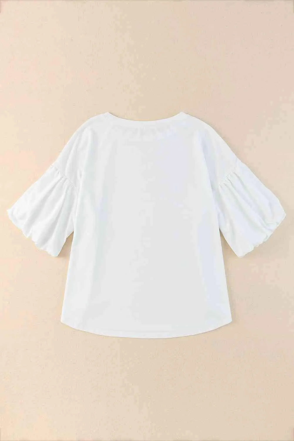 Puff Sleeve Curved Hem Blouse Blouses - Tophatter Daily Deals