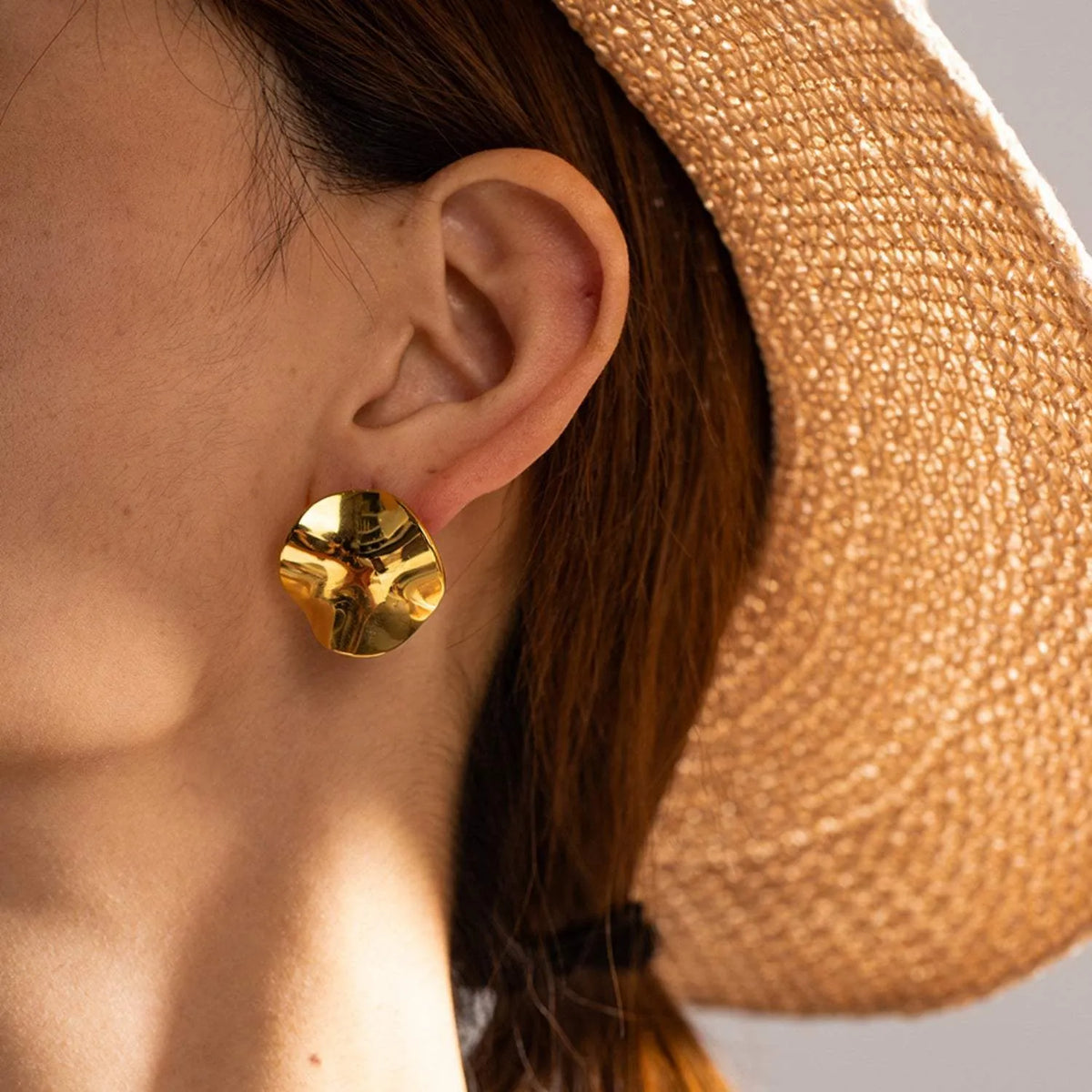 Geometric Pleated 18K Gold-Plated Stud Earrings Earrings - Tophatter Daily Deals