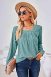 Square Neck Ruched Long Sleeve Blouse Blouses - Tophatter Daily Deals