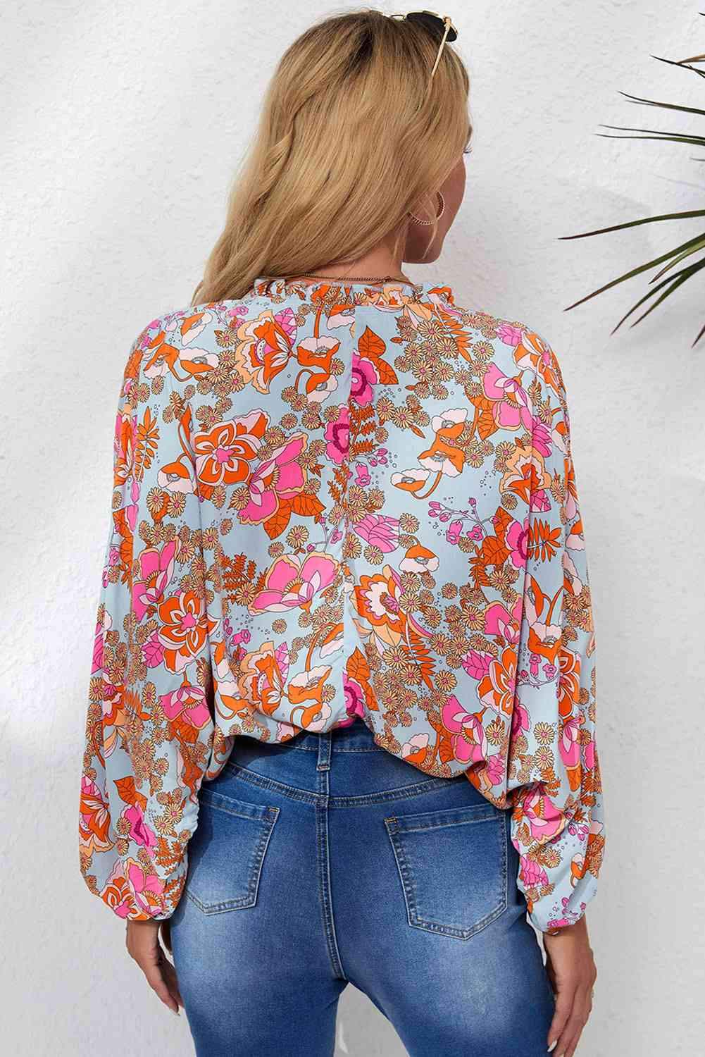 Floral Frill Trim Balloon Sleeve Blouse Blouses - Tophatter Daily Deals