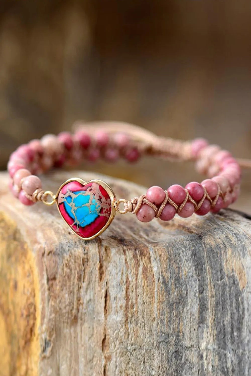 Handmade Heart Shape Natural Stone Bracelet Dusty Pink One Size Bracelets - Tophatter Daily Deals