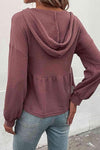 Waffle-Knit Buttoned Drop Shoulder Hoodie Blouses - Tophatter Daily Deals