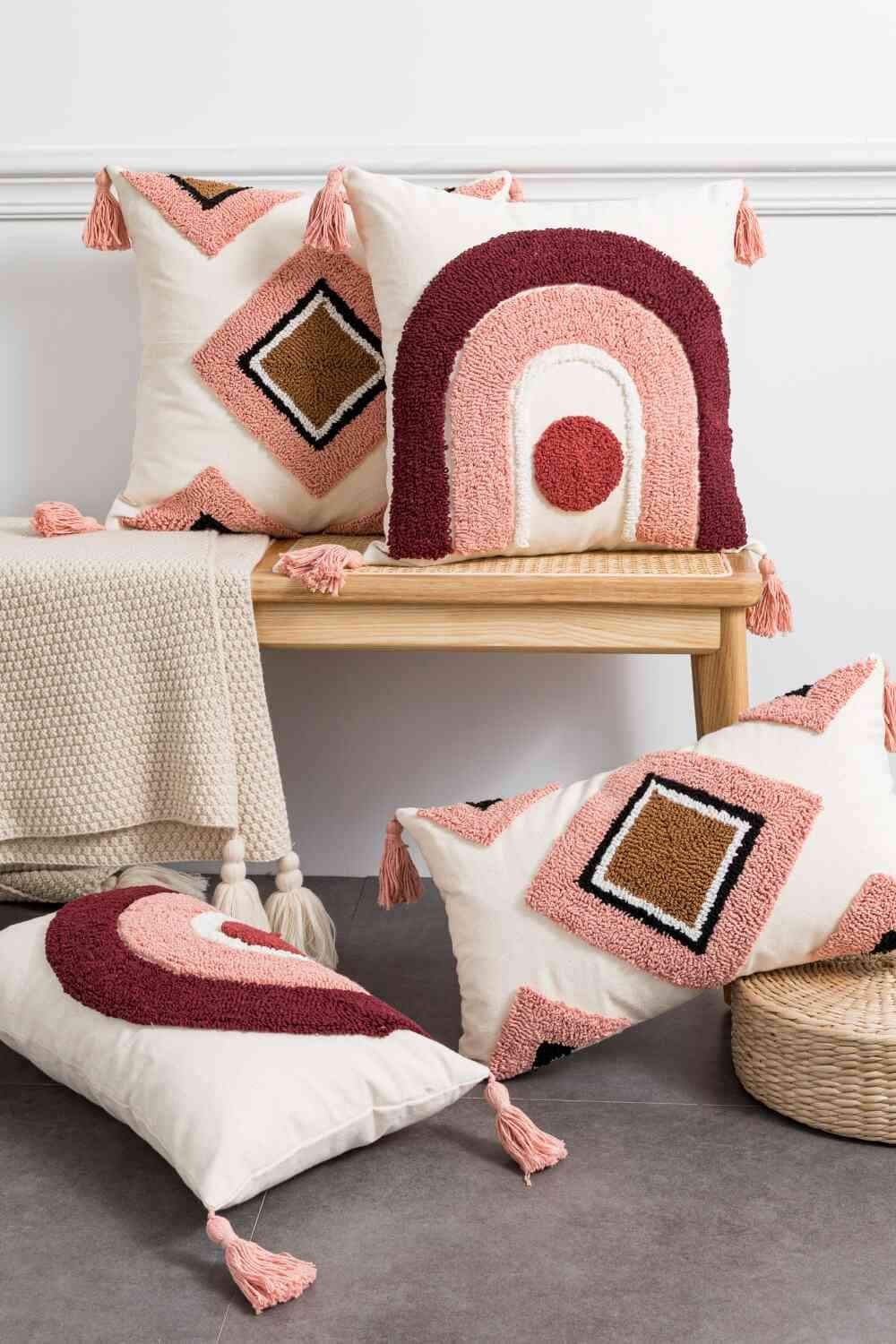 Geometric Graphic Tassel Decorative Throw Pillow Case Decorative Pillowcases - Tophatter Daily Deals