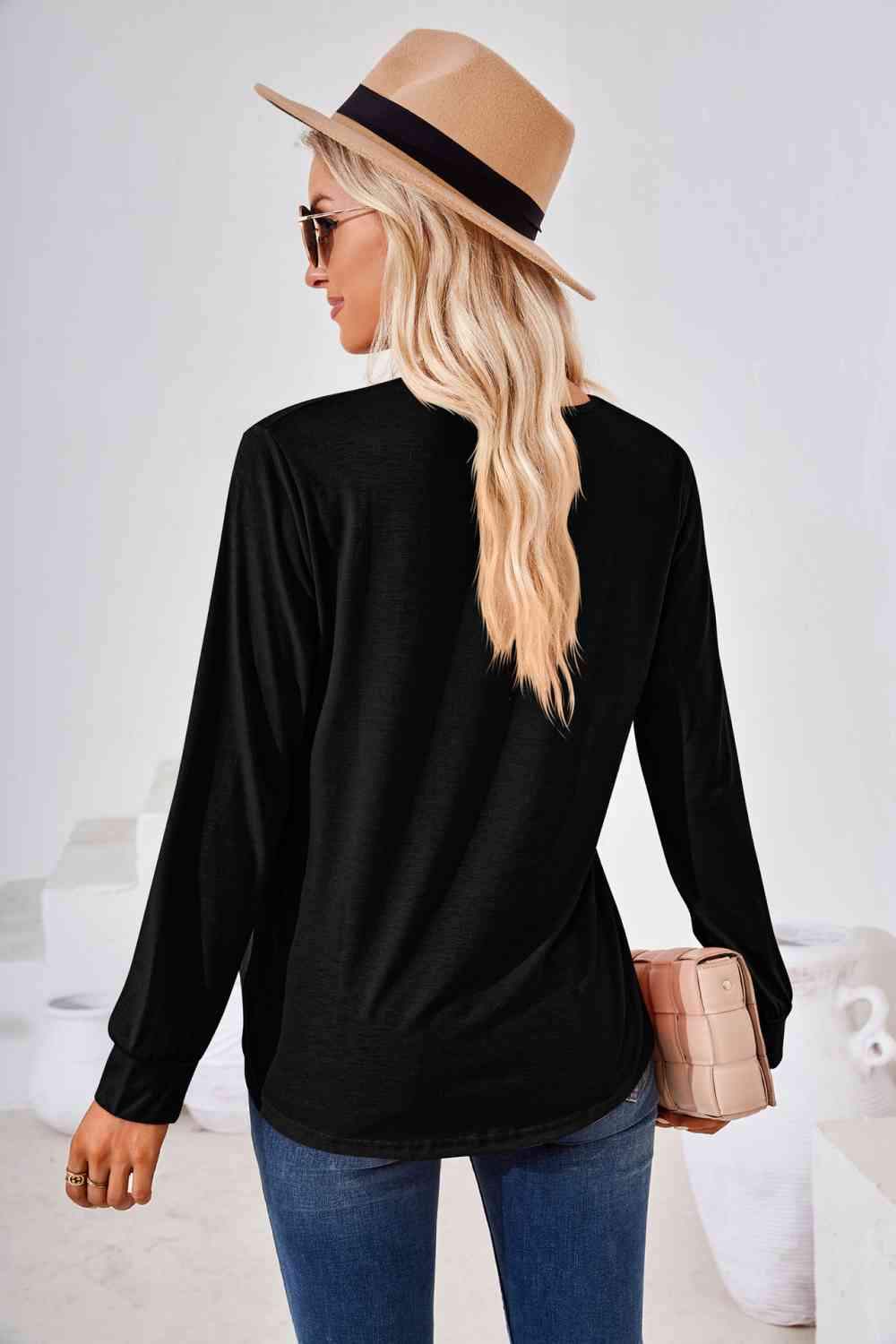 Square Neck Ruched Long Sleeve Blouse Blouses - Tophatter Daily Deals