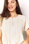 Double Take Crochet Buttoned Short Sleeves Top Blouses - Tophatter Daily Deals