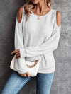 Round Neck Cold-Shoulder Waffle-Knit Top Blouses - Tophatter Daily Deals