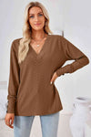 V-Neck Long Sleeve Blouse Chestnut Blouses - Tophatter Daily Deals