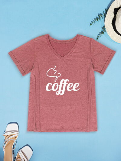 COFFEE V-Neck Short Sleeve T-Shirt Women's T-Shirts - Tophatter Daily Deals