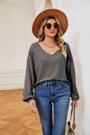 V-Neck Long Sleeve Top Heather Gray Blouses - Tophatter Daily Deals