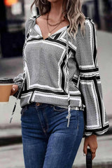 Printed Tie Neck Balloon Sleeve Blouse Blouses - Tophatter Daily Deals